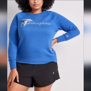 Champion Women's NWT Royal Blue Logo Pullover Metallic Crewneck Sweater Size 2X
